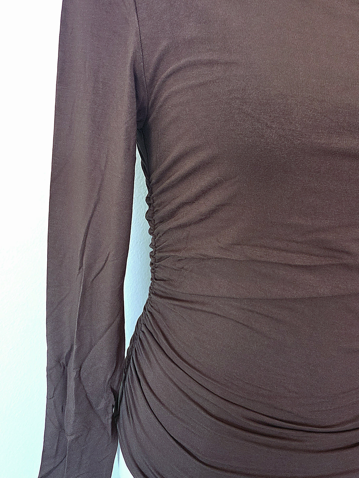 Ruched Double Layered Long Sleeve Top Espresso Brown