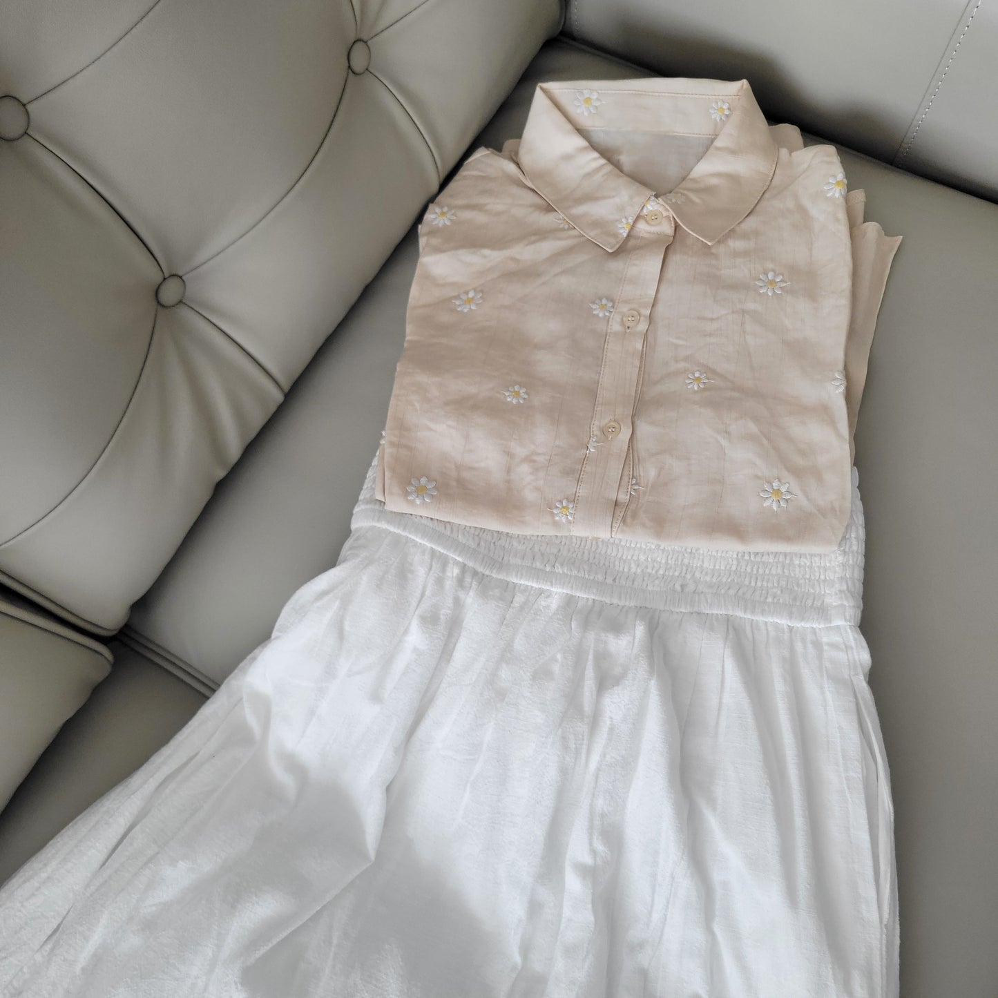 Smocked Maxi Skirt White