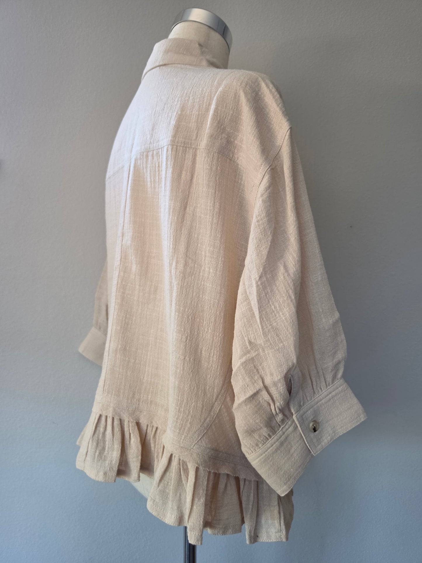 Nicole Cotton Oversized Button Front Ruffle Hem Top