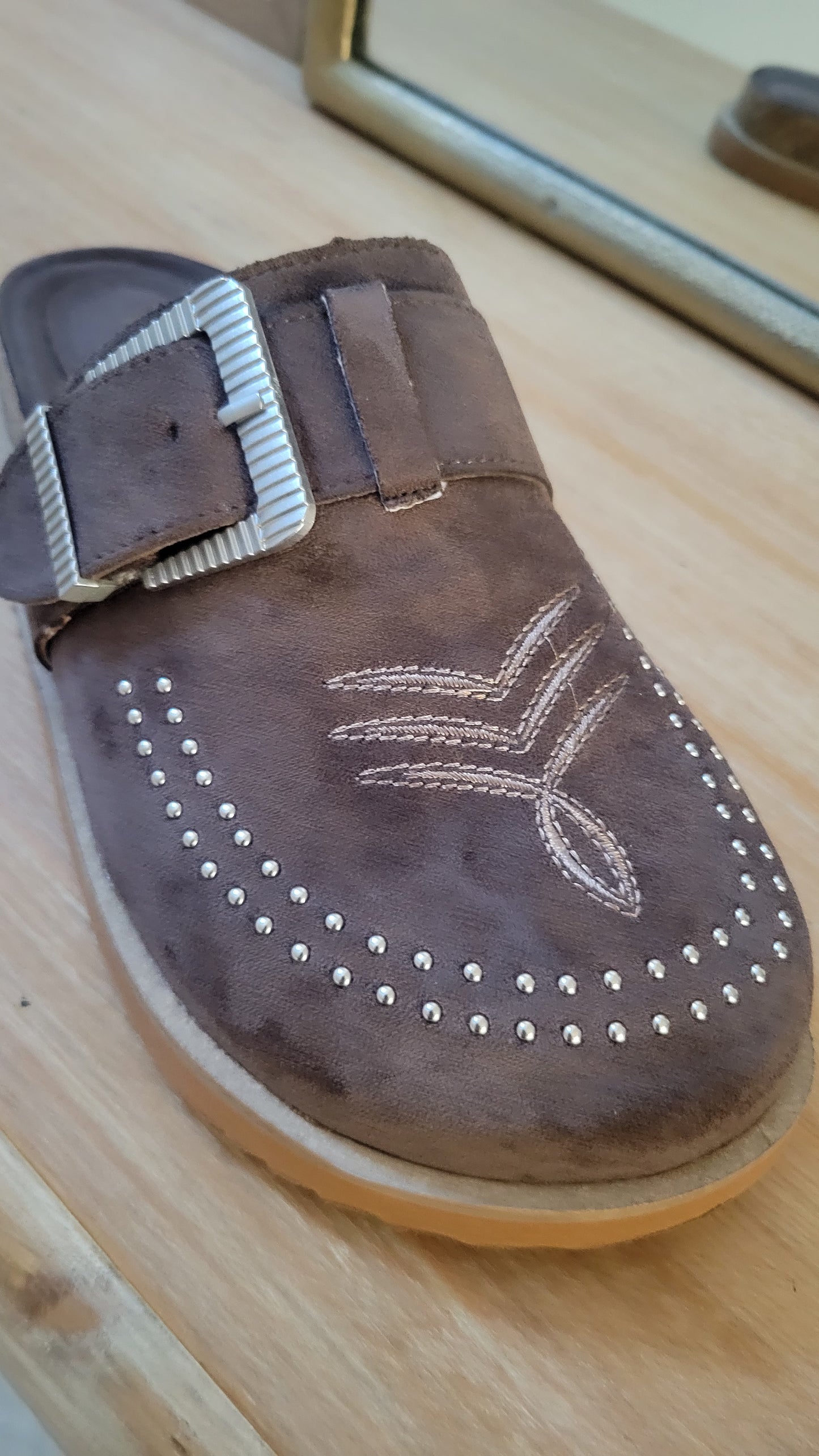 Buckle Detail Brown Mules Shoes