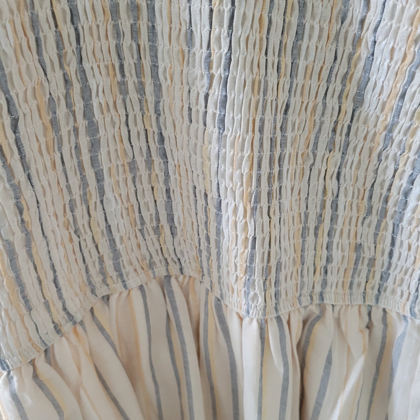 Allie Smocked Mixed Stripe Sleeveless Ruffled Midi Dress