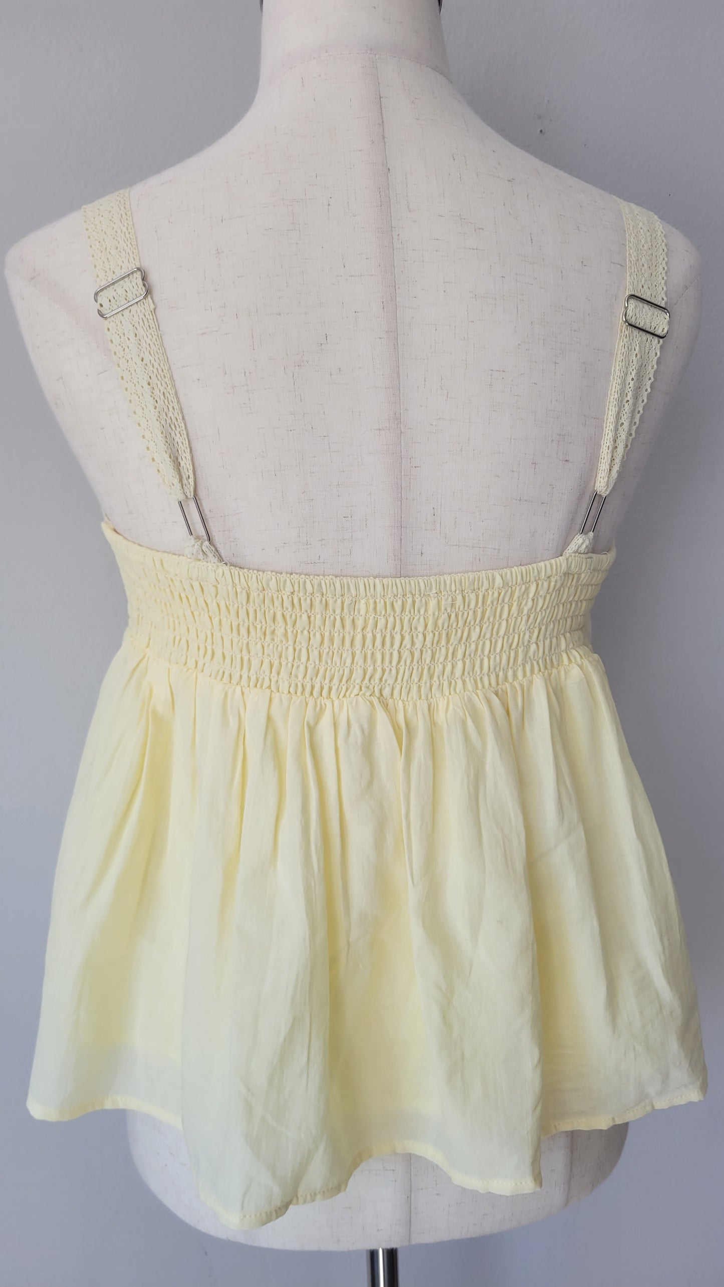 Jordan Pintuck Pleated Yellow Cotton Lace Tank Top
