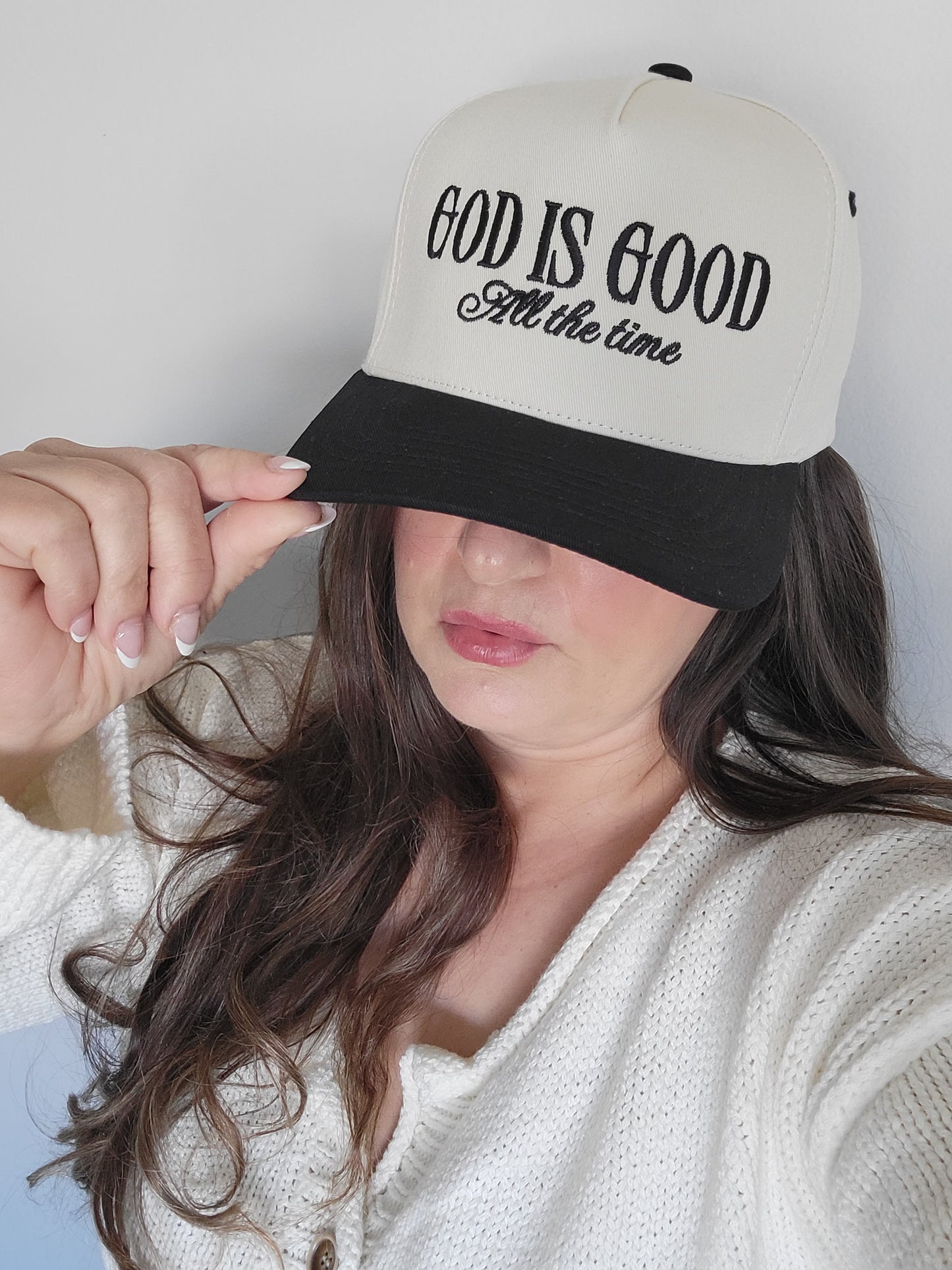 God Is Good All The Time Embroidery Trucker Hat