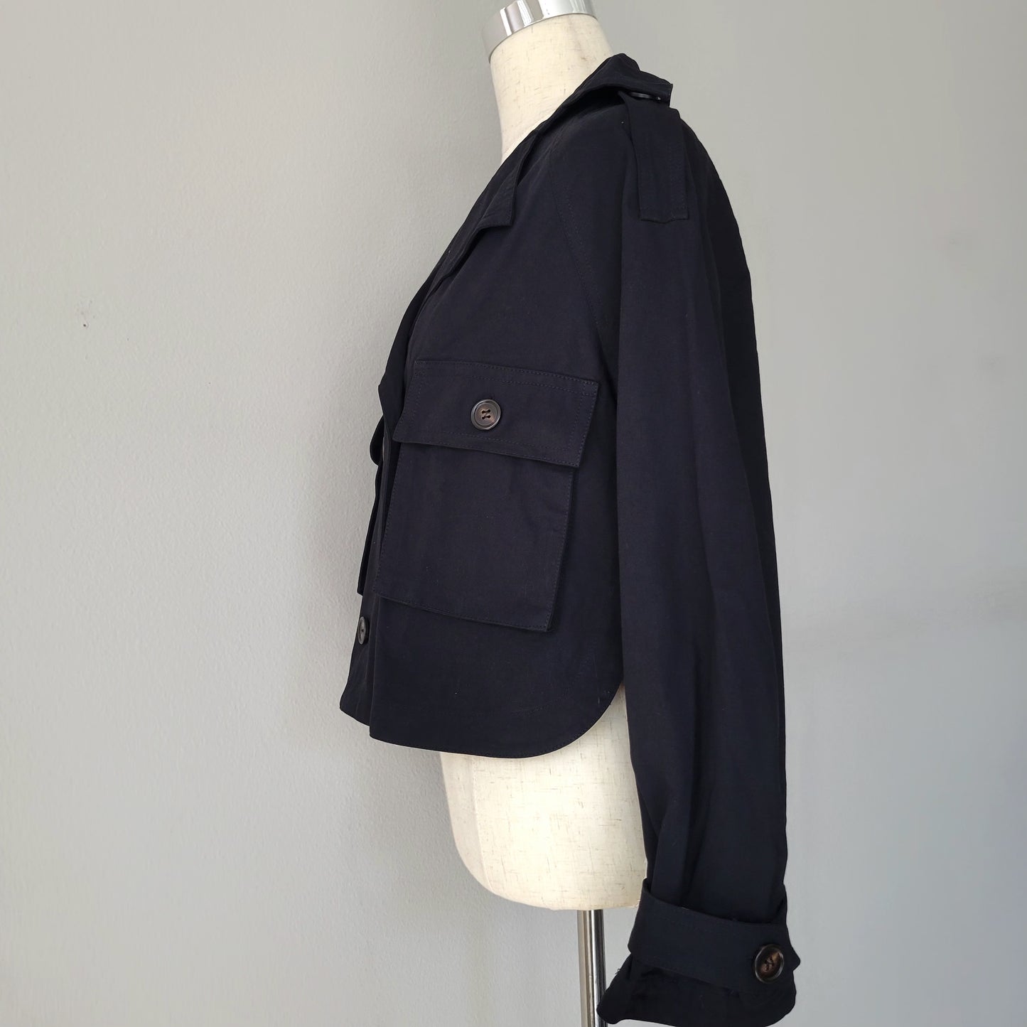 Cropped Cotton Trench Jacket Black