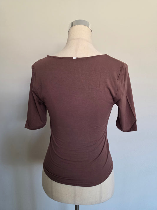 Soft Double Layer Short Sleeve Cropped Top Brown
