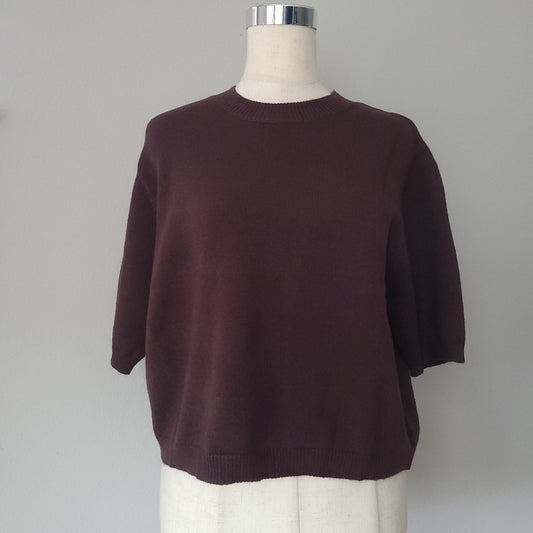 Short Sleeve Soft Sweater Top Espresso Brown