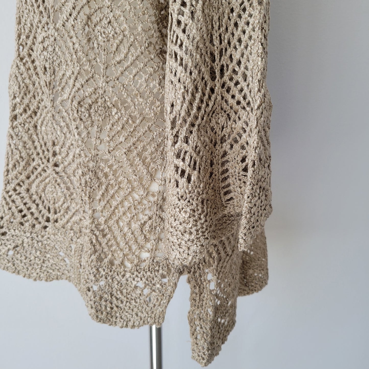 Crochet Oversized Open Knit 3/4 Sleeved Pullover Top Coffee Brown