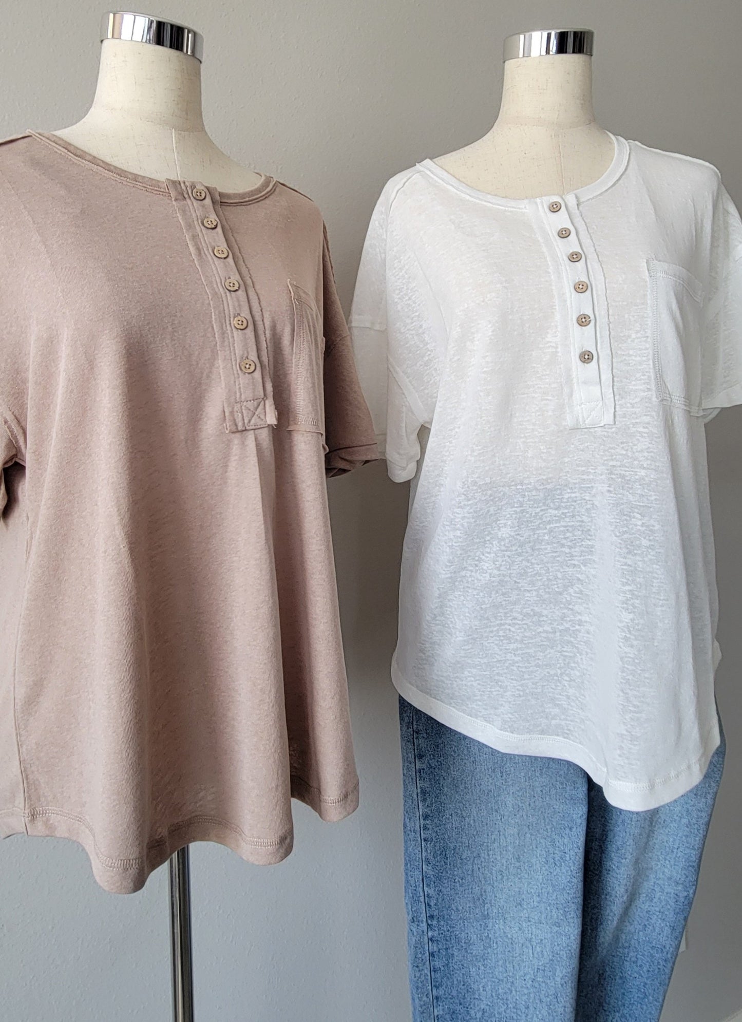 Henley Knit Top White