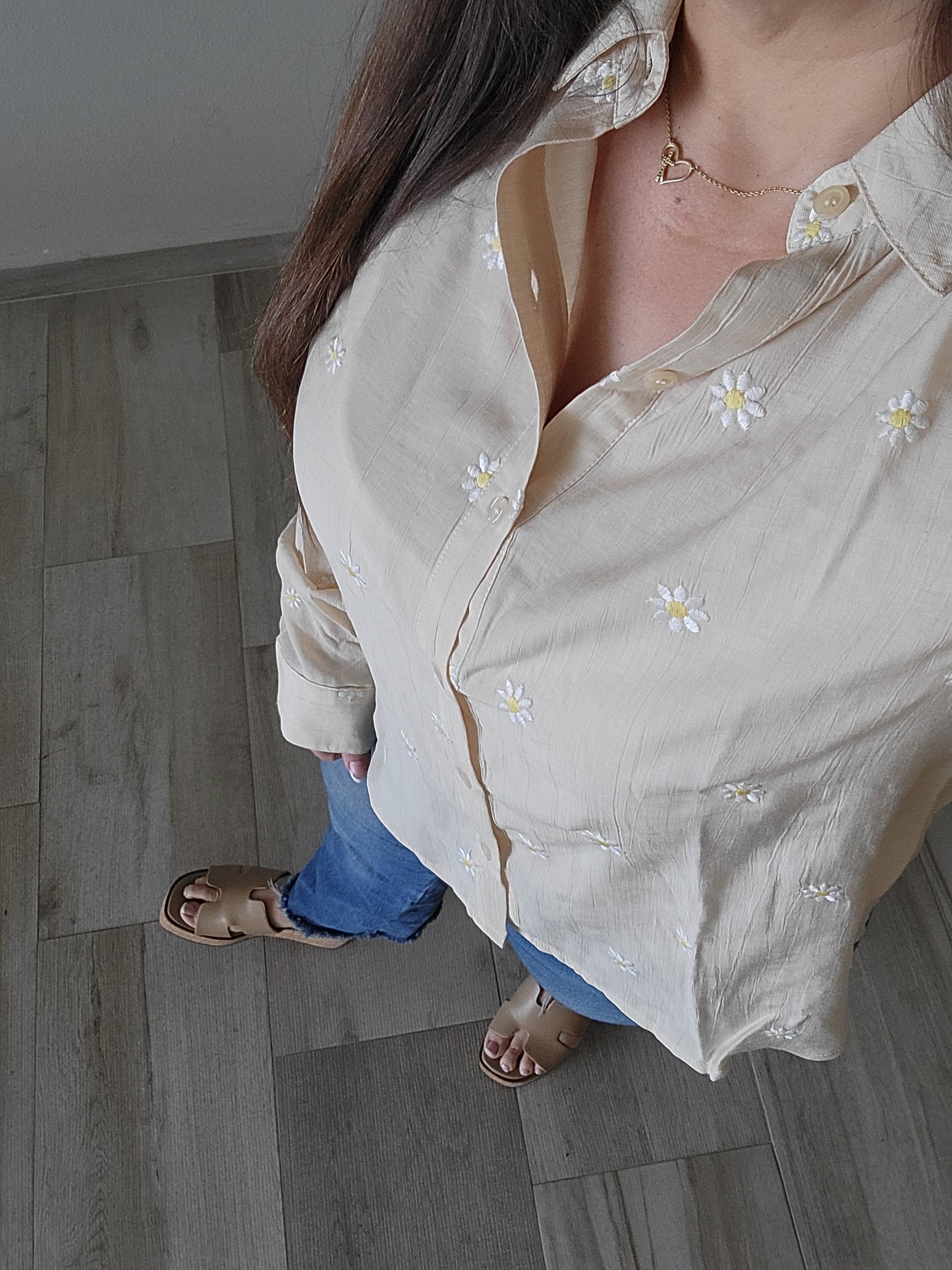 Daisy Embroidered Button Down Shirt