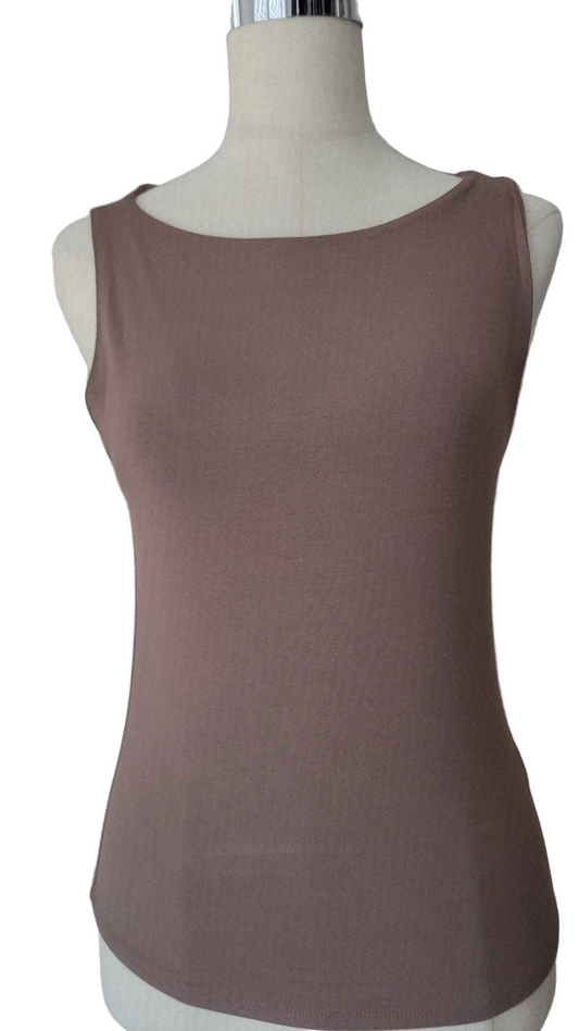 Soft Compression Double Layer Boat Neck Tank Dark Brown