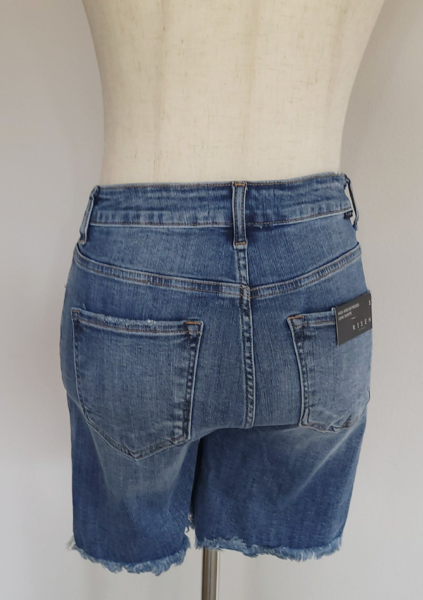 High Rise Medium Wash Mid Thigh Shorts S-3XL