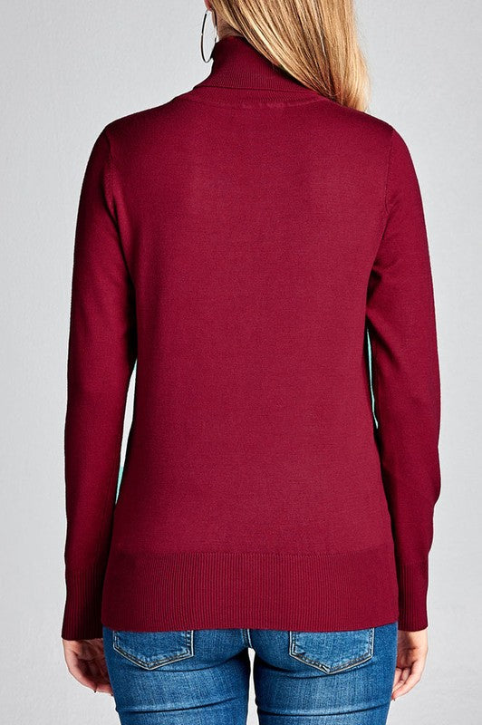 Fitted Burgundy Turtle Neck Sweater