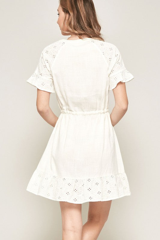 Ruffled Eyelet Lace Mini Dress