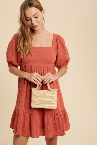 Square Neck Cotton Babydoll Dress Large Square Neck Cotton Babydoll Dress Large