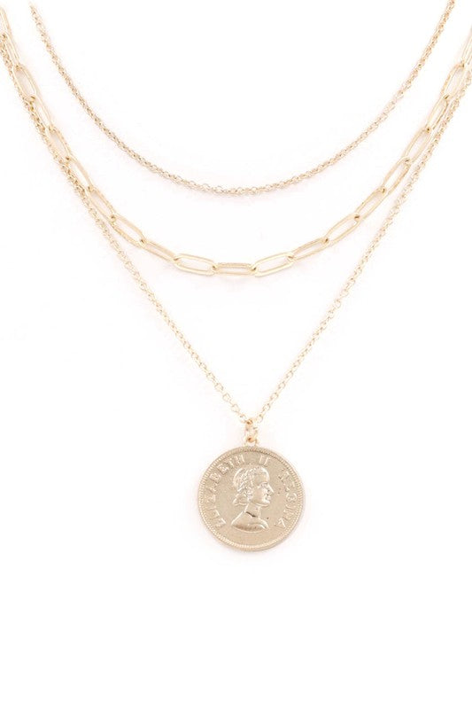 Layered Coin Necklace With Earrings