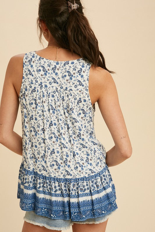 V Neck Paisley Tank Top