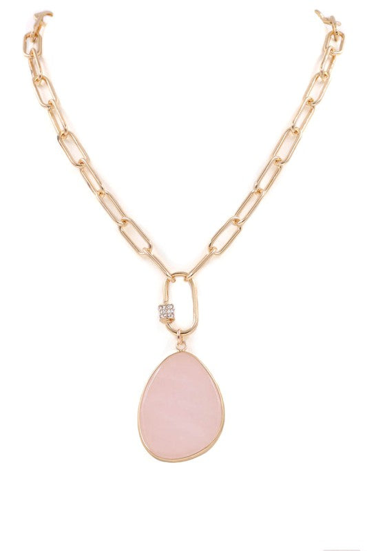 Stone Teardrop Necklace-Rose