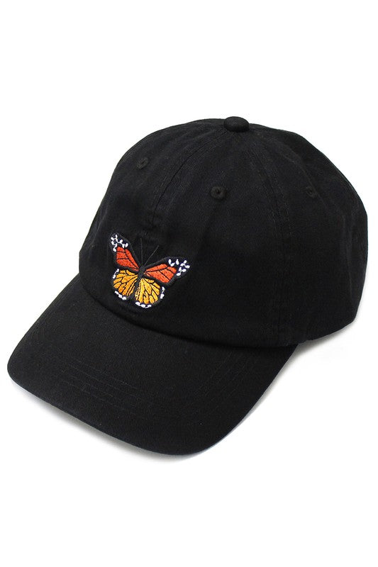 Embroidered Colorful Butterfly Black Hat
