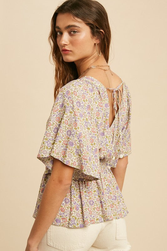 Ditsy Floral Print Flutter Sleeves Top