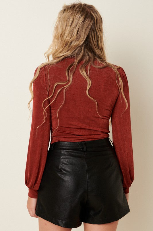 Long Sleeve Shirring Crop Top