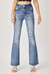 RISEN HIGH-RISE DOUBLE BUTTON DOWN FLARE JEANS