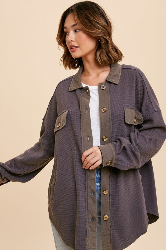 OVERSIZED GARMENT WASHED THERMAL SHACKET