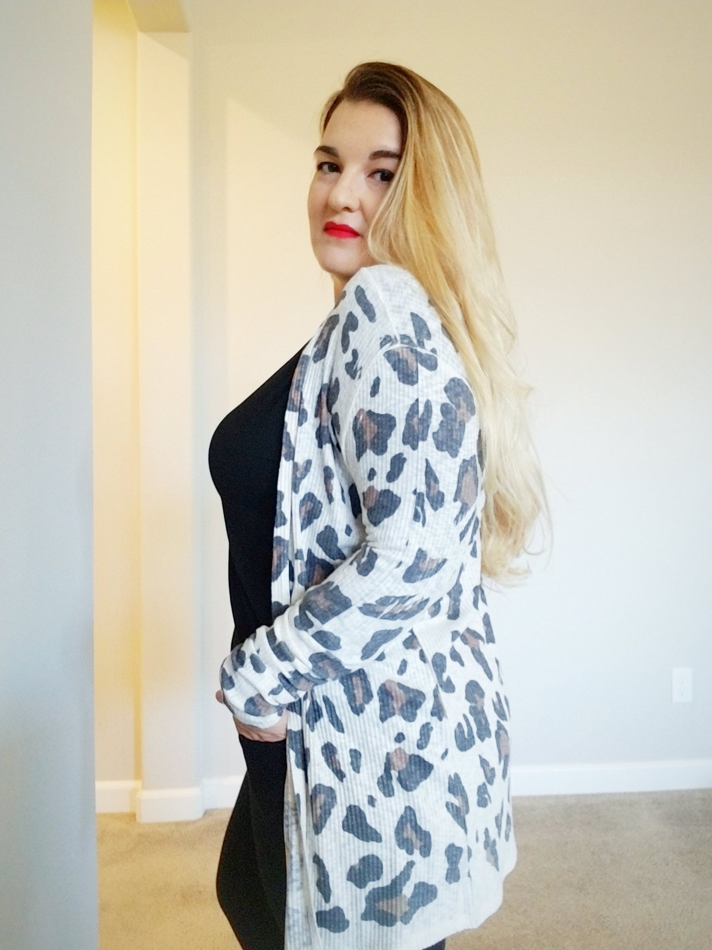 Ribbed Leopard Print Cardigan