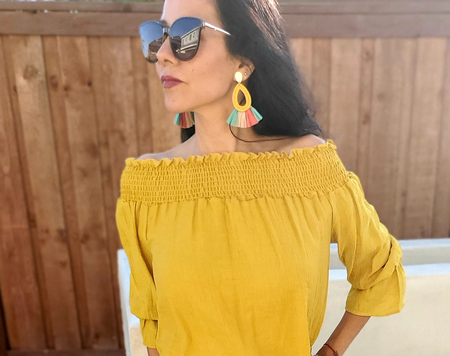 Yellow Teardrop Multi Colored Raffia Statement Earrings