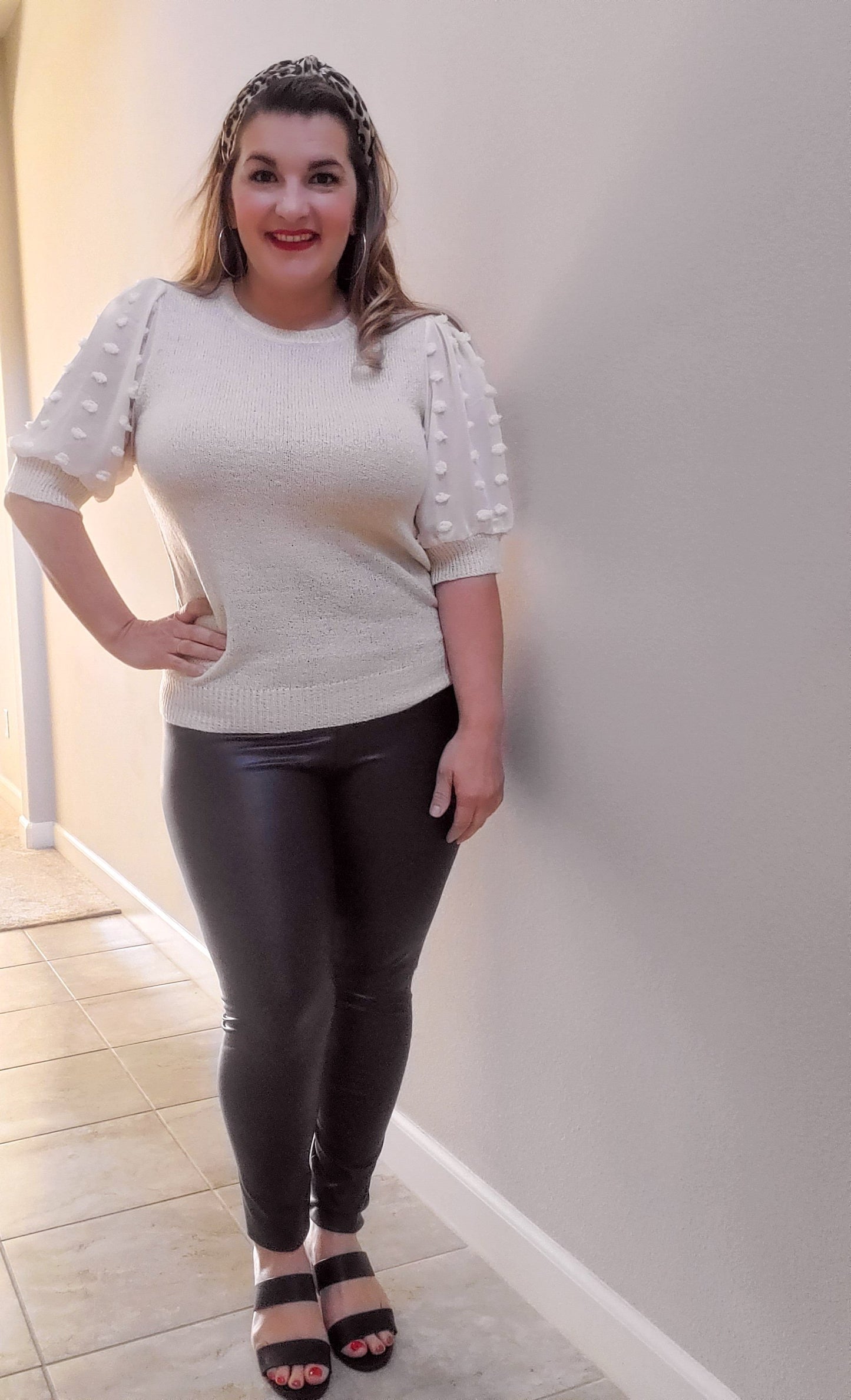 Pom-Pom Dot Sleeve Knit Top