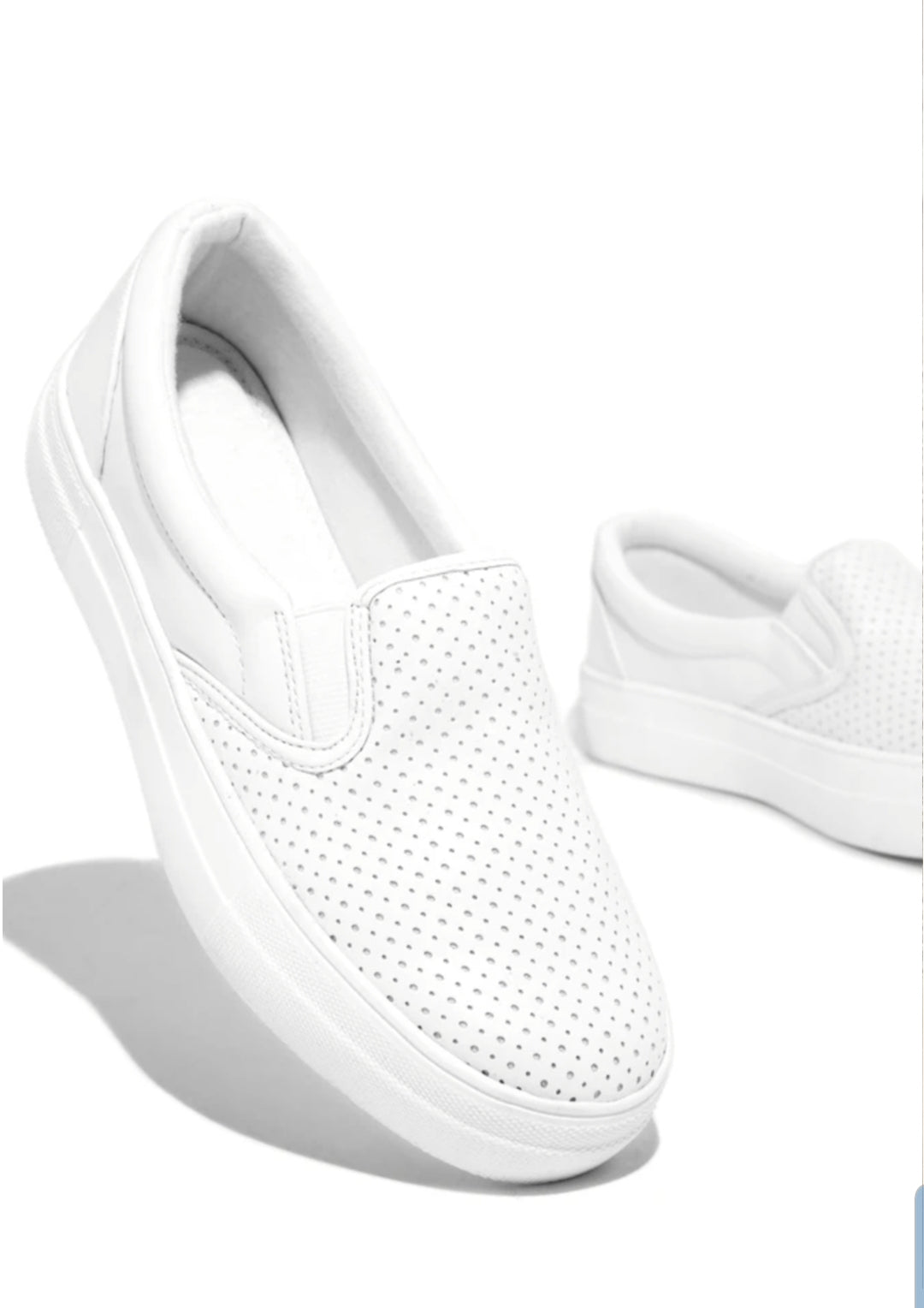 The Victoria Slip On Perforated Platform White Sneakers