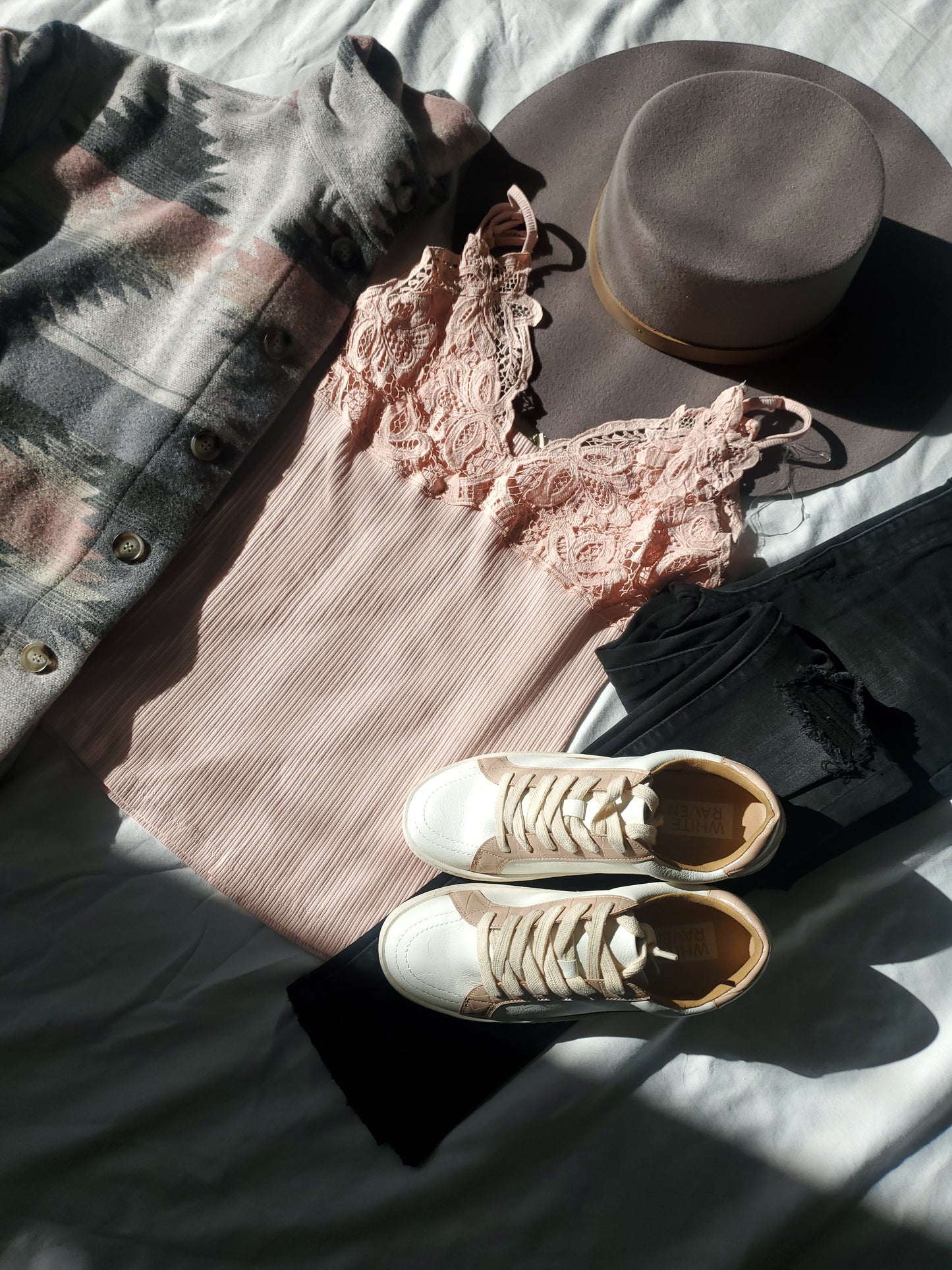Camisole Top CROCHET LACE PATCH-BLUSH