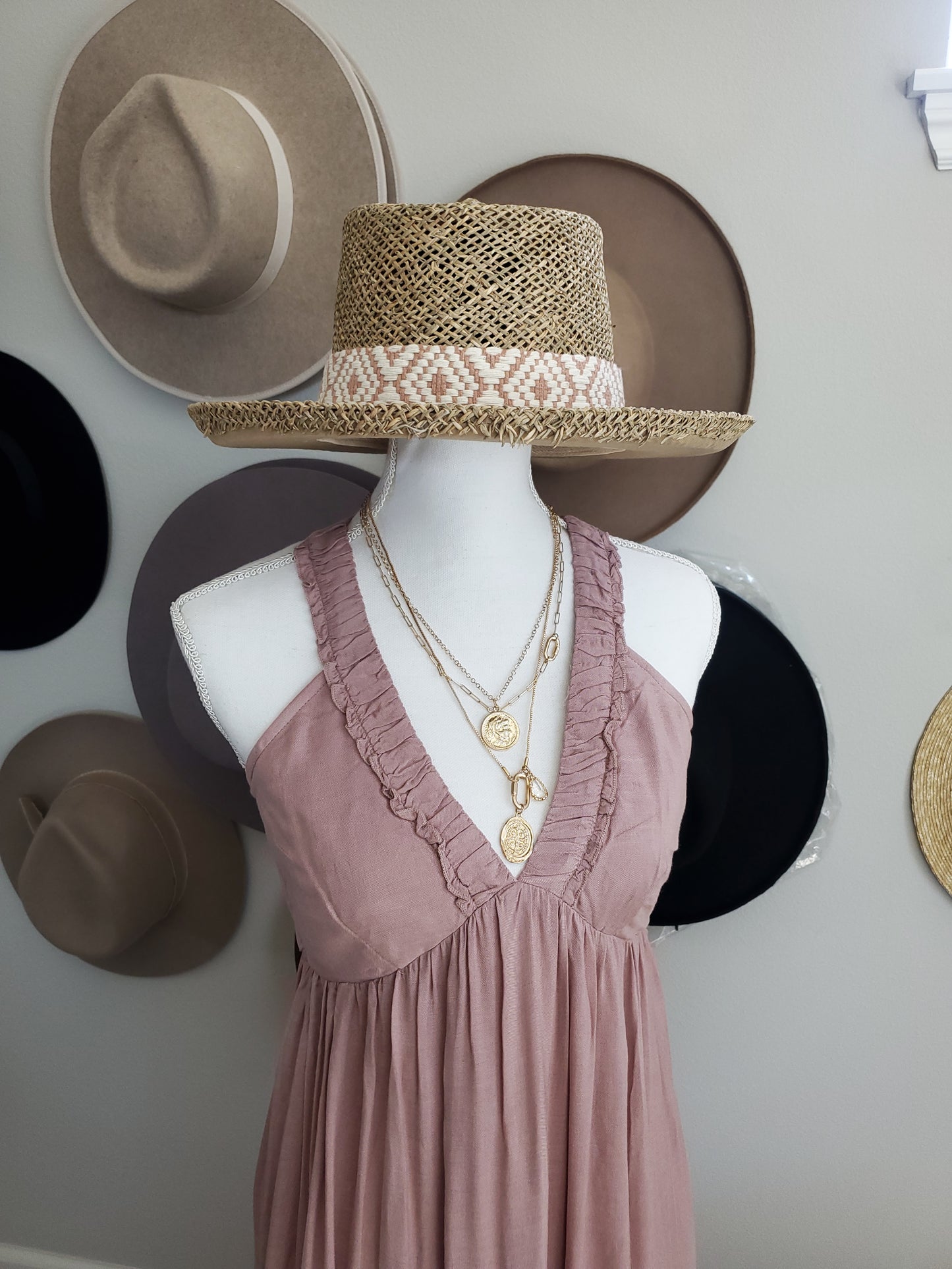 Ruffled Halter Mauve Maxi Dress