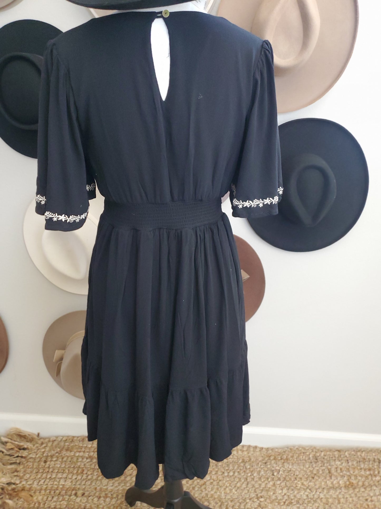 Embroidered V Neck MINI DRESS