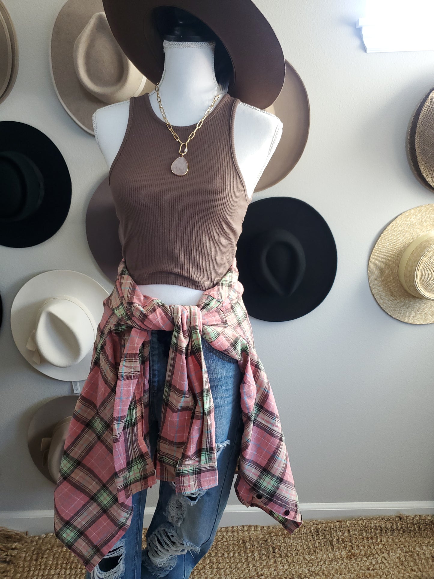 Round Neck Crop Top Brown