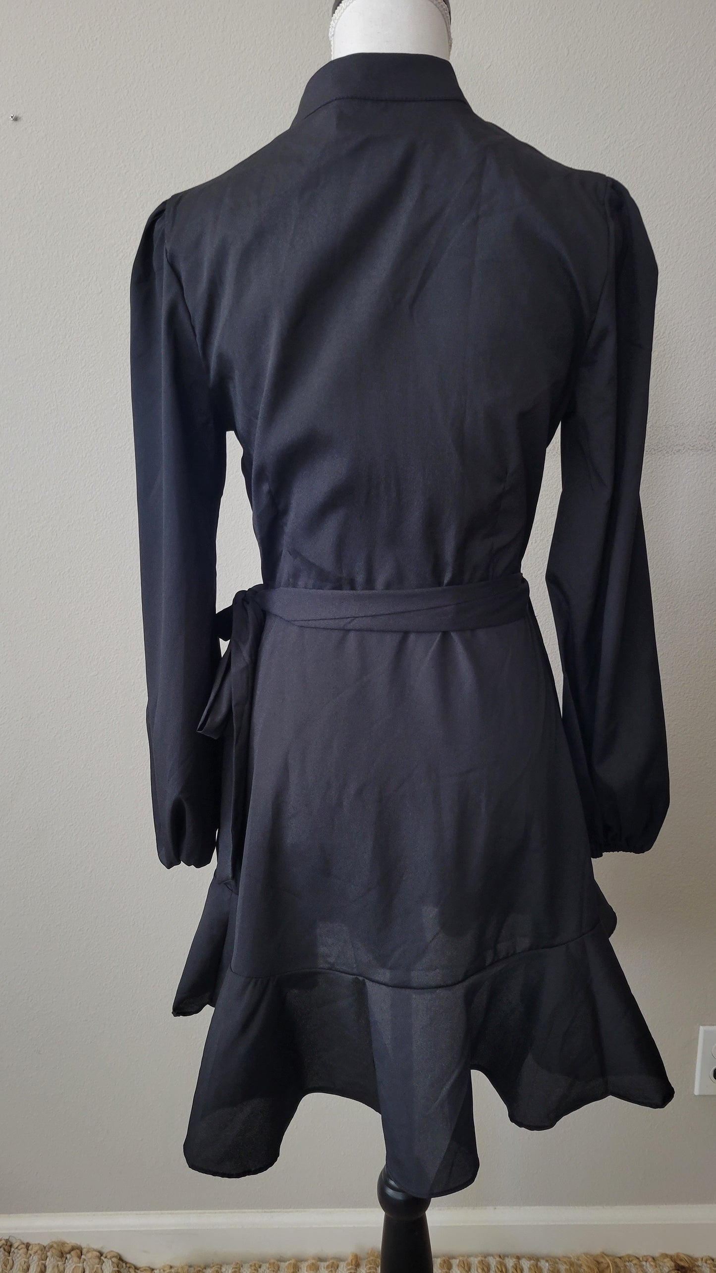 RUFFLED WOVEN WRAP MINI DRESS