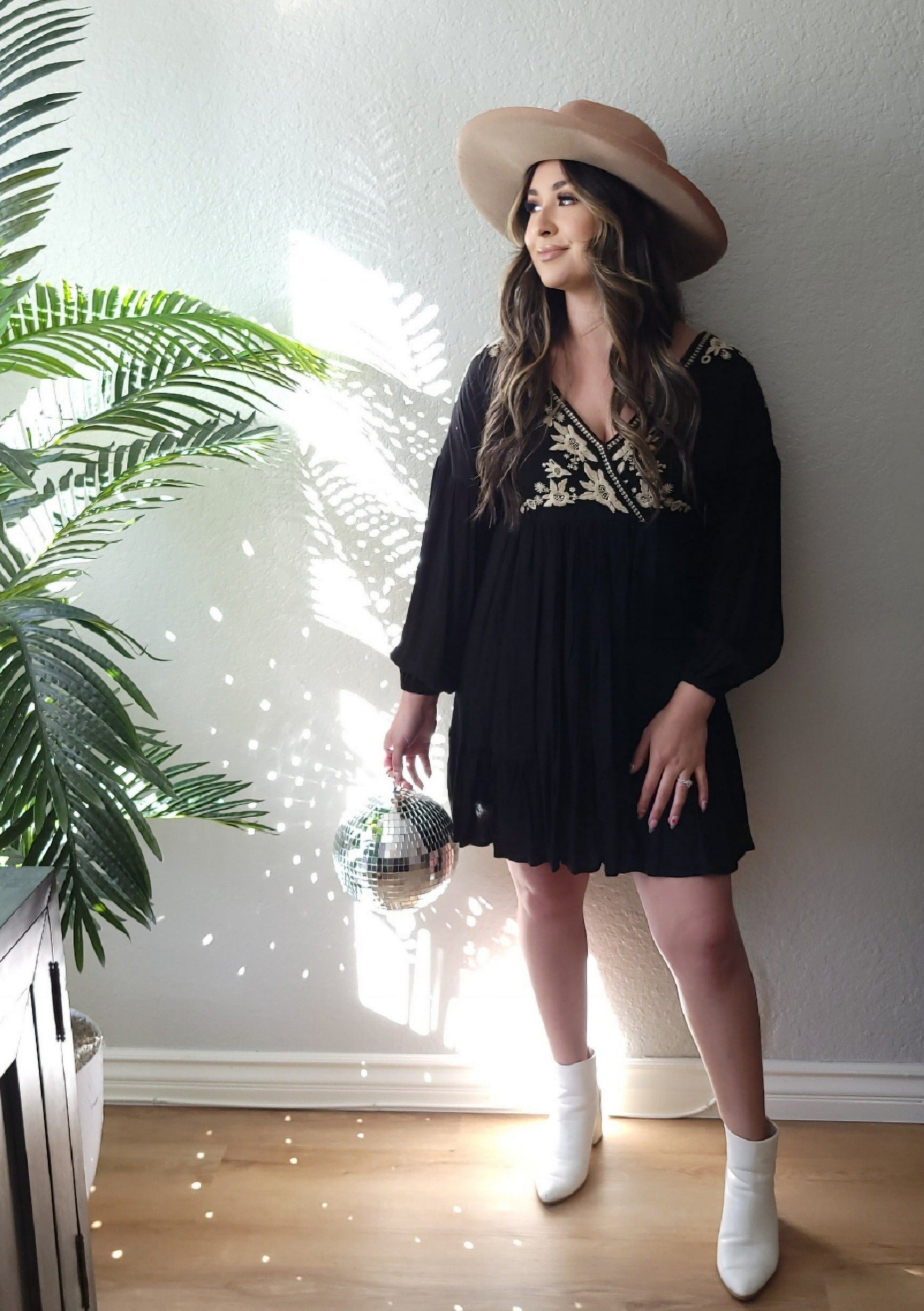 black long sleeve surplice dress Black Surplice Long Sleeve Mini Dress