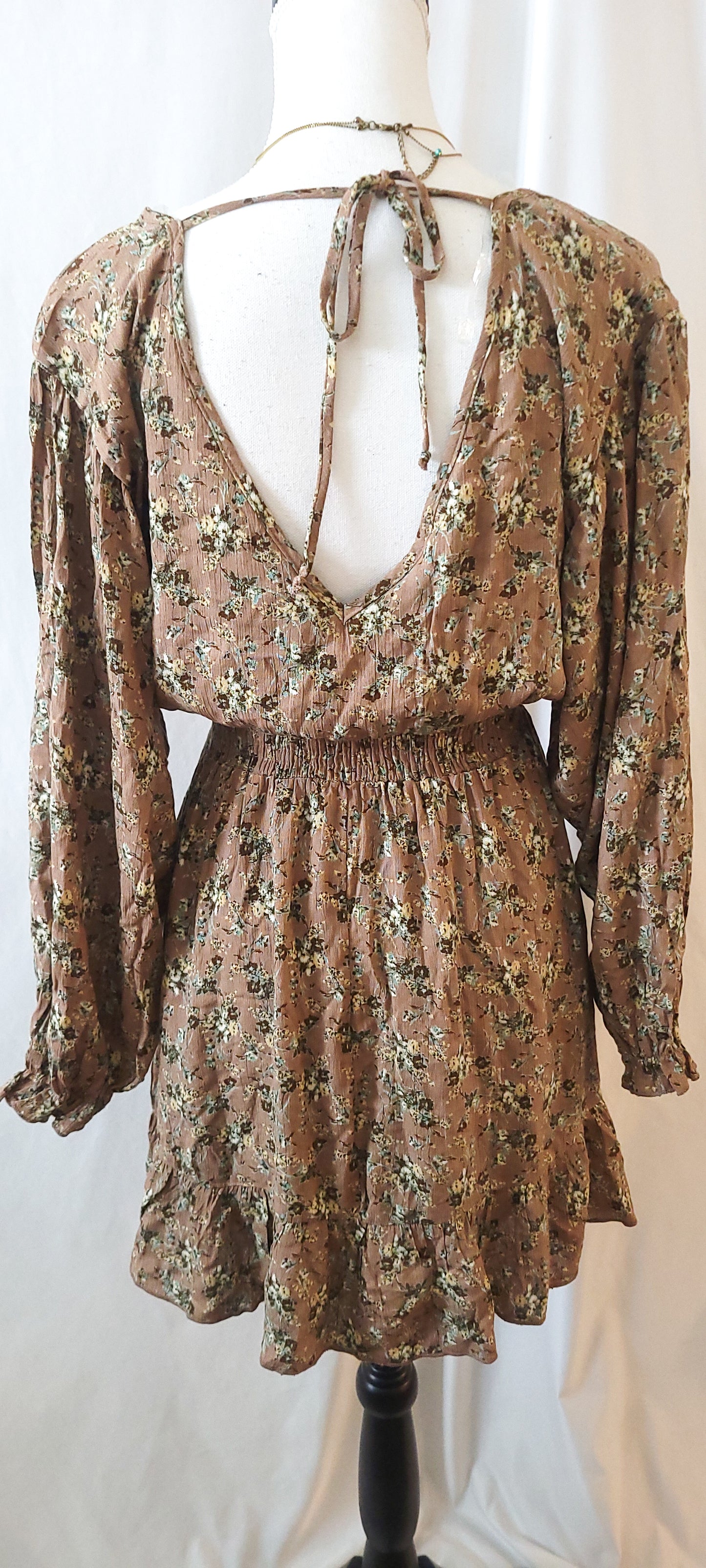 Long Sleeve Floral Print Woven Mini Dress
