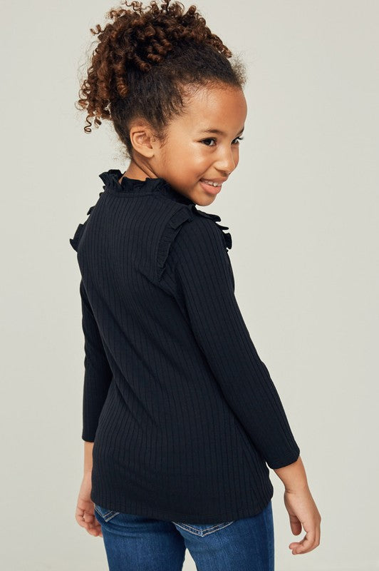Kid's Ribbed Ruffled Mock Neck Long sleeve