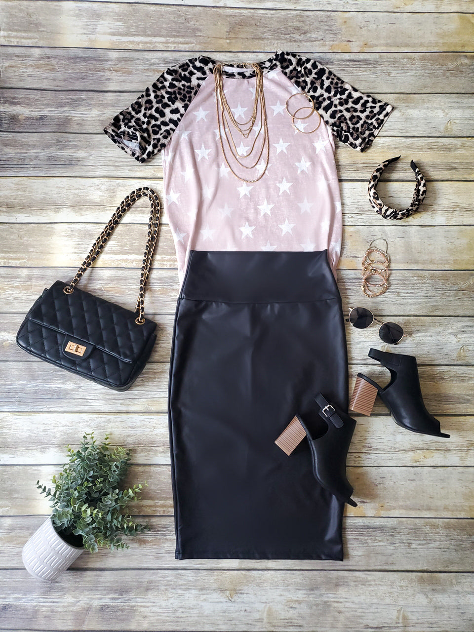 High Waist Faux Leather Pencil Skirt