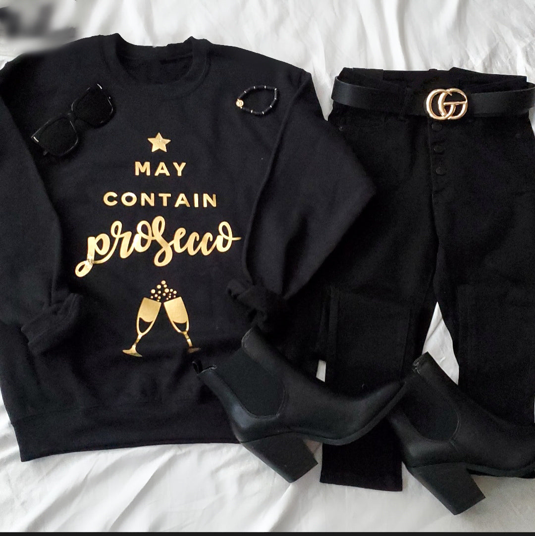 MAY CONTAIN PROSECCO GOLD FOIL GRAPHIC SWEATSHIRT