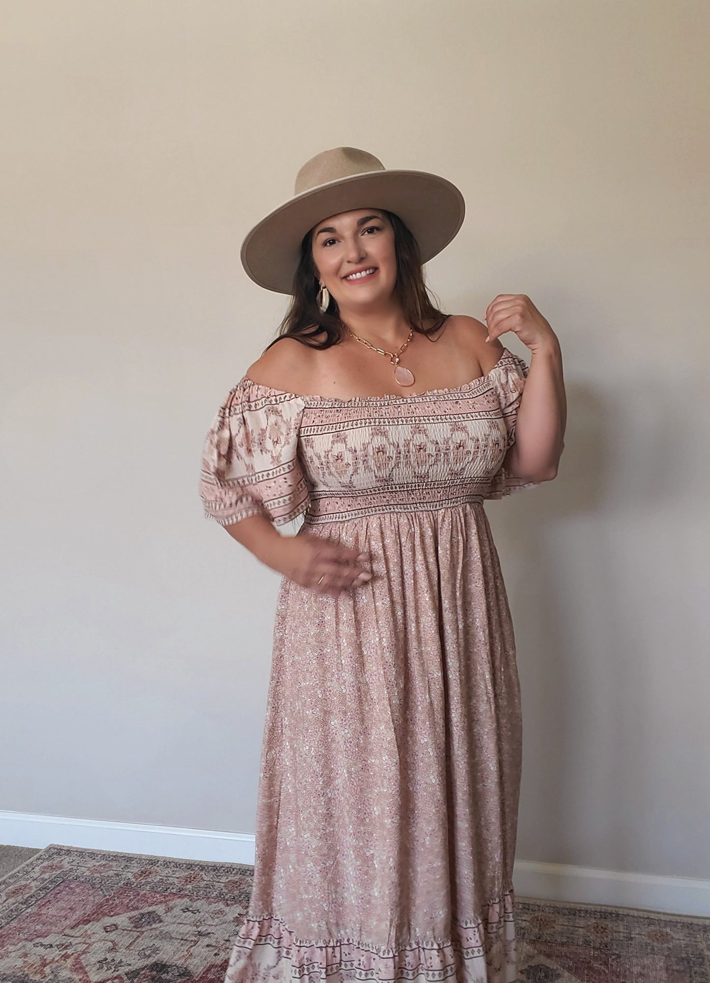 Border Print Flutter sleeves Maxi Dress
