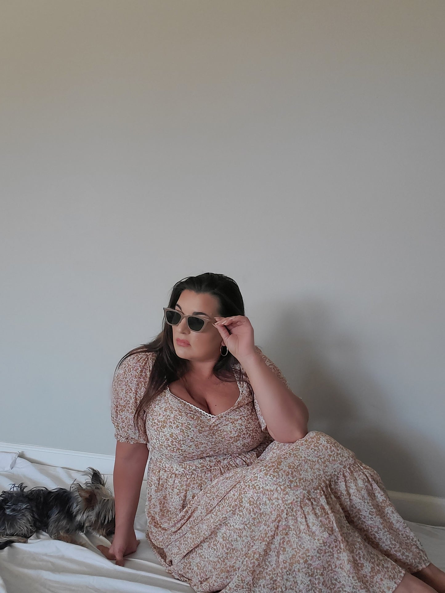 Ruched Bust Fitted Bodice Lace Trim Midi Dress