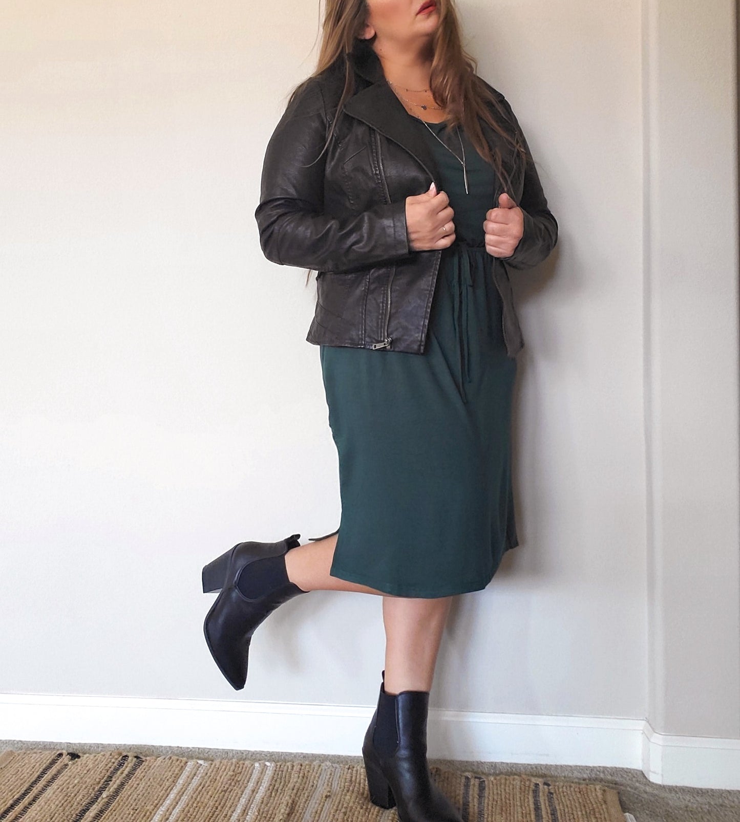 Drawstring Waist Knee Length Dress with Pockets S-XL