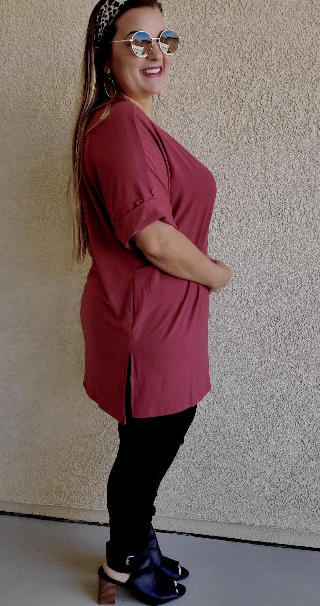 Cuffed Curvy Short Sleeve Rust Top