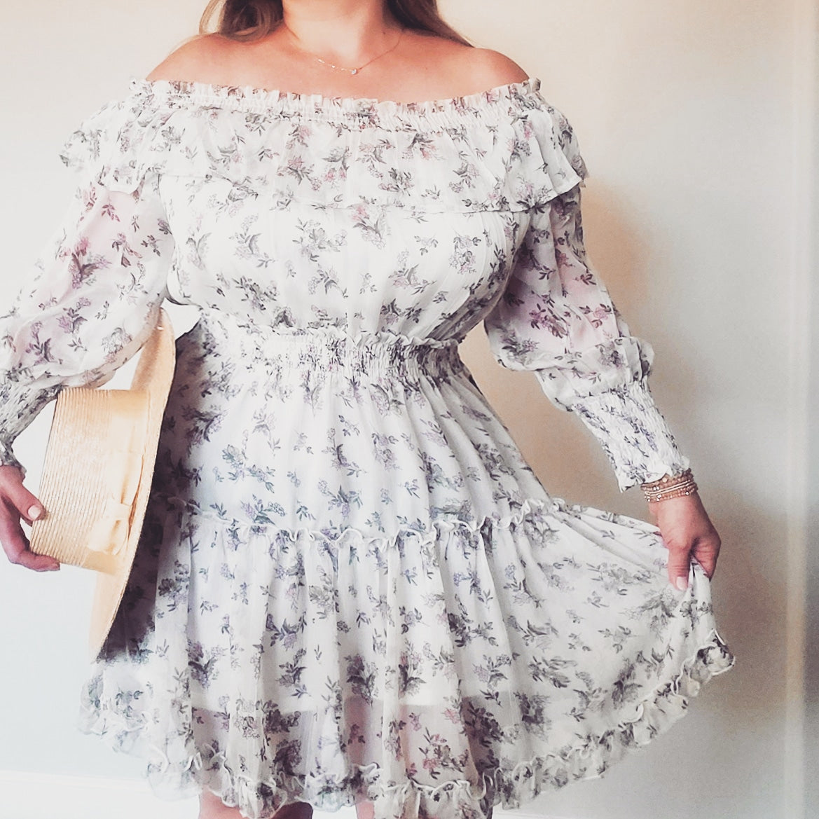 Floral Chiffon Elastic Waist Dress