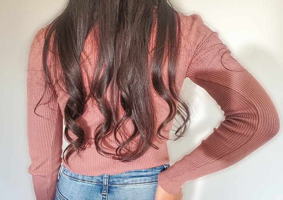 Ruched Bust Long Sleeve Top- Brown S-XL