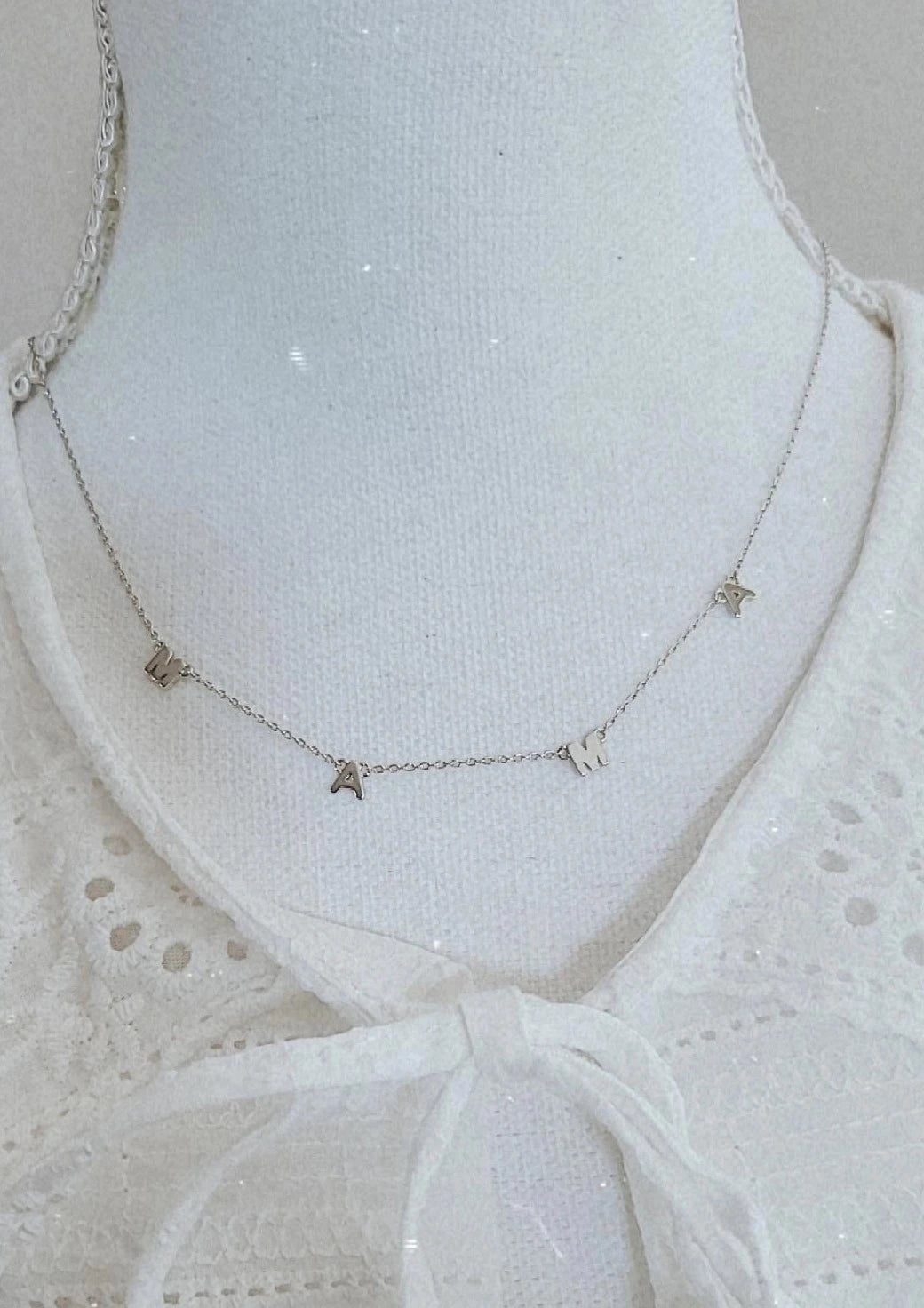 MAMA' Initial Charm Necklace-Silver