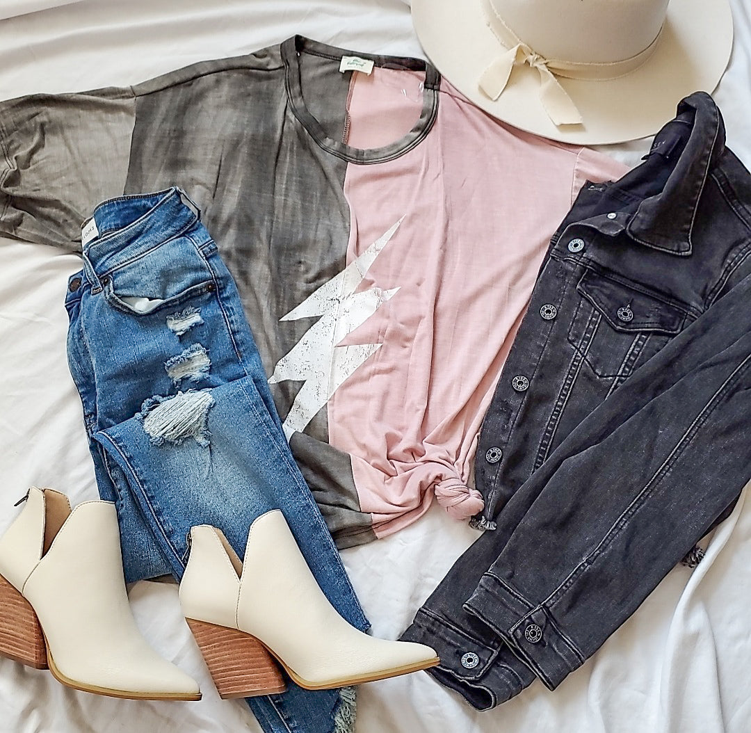 Oversized half and half Lightning Graphic Tee