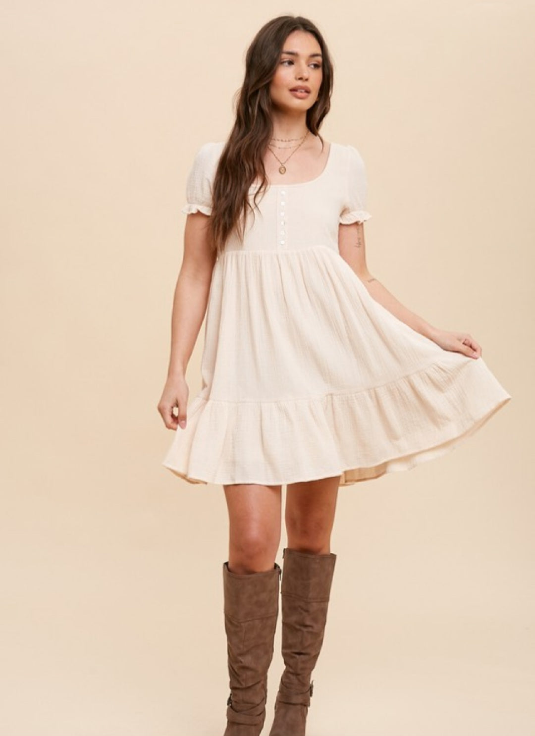 Cotton Gauze Babydoll Short Sleeve Dress Large Cotton Gauze Babydoll Short Sleeve Dress Large