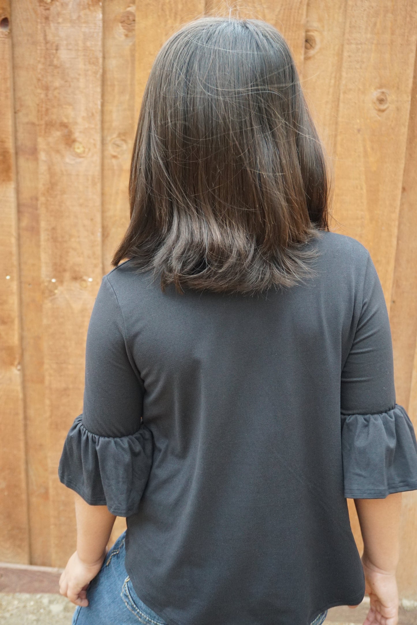 Black bell sleeve front tie top KIDS